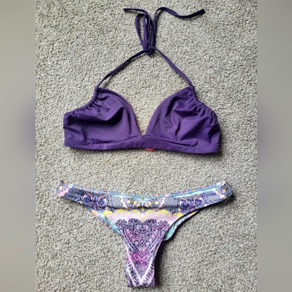 Victorias Secret Purple Bikini Top and Patterned Bottom